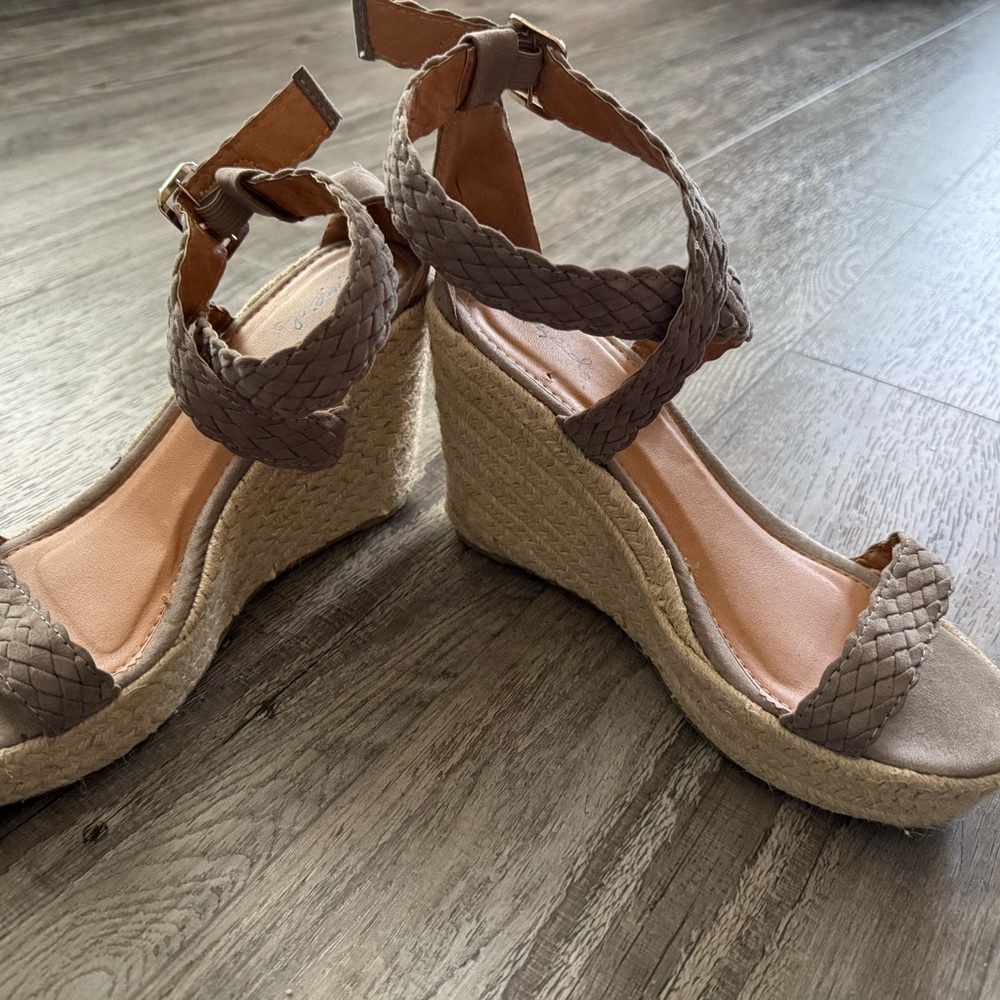 Braided Tan Wedge Sandals